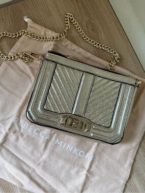 Rebecca Minkoff Love Metallic Gold Quilted Chain Shoulder/Clutch Bag